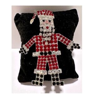 Liz Claiborne Articulated Rhinestone Santa Claus Brooch Holiday Festive‎ Jewelry